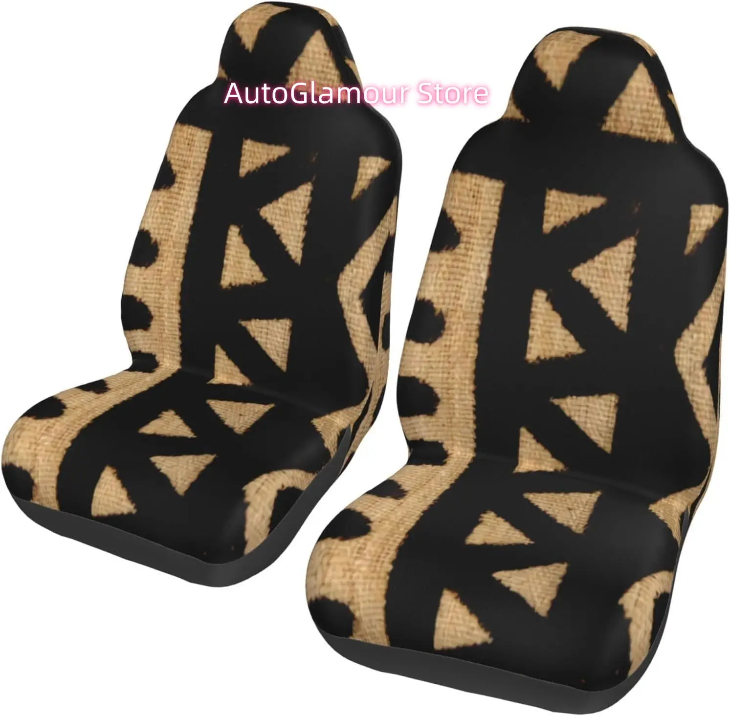 Contemporary African Mud Cloth Print 3 2-Piece   Seat Cover Complete Set - Elastic Seat Protection Cover for Cars,