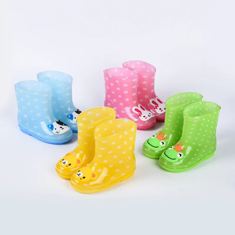 Cartoon Rabbit Bear Children Rain Boots Cute Dot Frog Cat Boys Girls Water Shoes PVC Waterproof Anti Slip Kids Rainboots