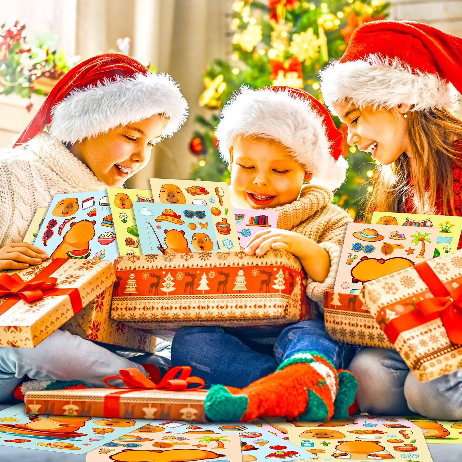 6/12 ورقة كابيبارا الحياة جعل وجه لغز ملصقات الاستحمام في عطلة الكرتون ملصق DIY الأمتعة الهاتف الغيتار ألعاب أطفال