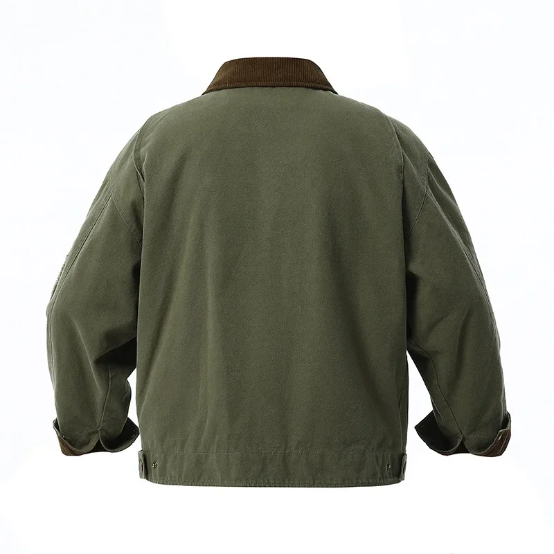 100% Cotton Military Jackets Men Vintage Washed Corduroy Turndown Collar Casual Jacket Wear Resistant Multiple Pocket Coat Green