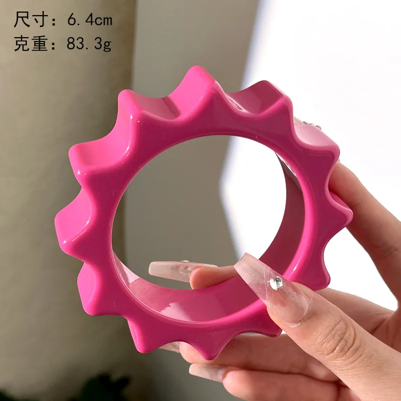 HUANZHI Romantic Pink Irregular Geometric Wide Resin Bracelet Heterotypic Personalized Charm Y2K Bangles Jewelry for Women