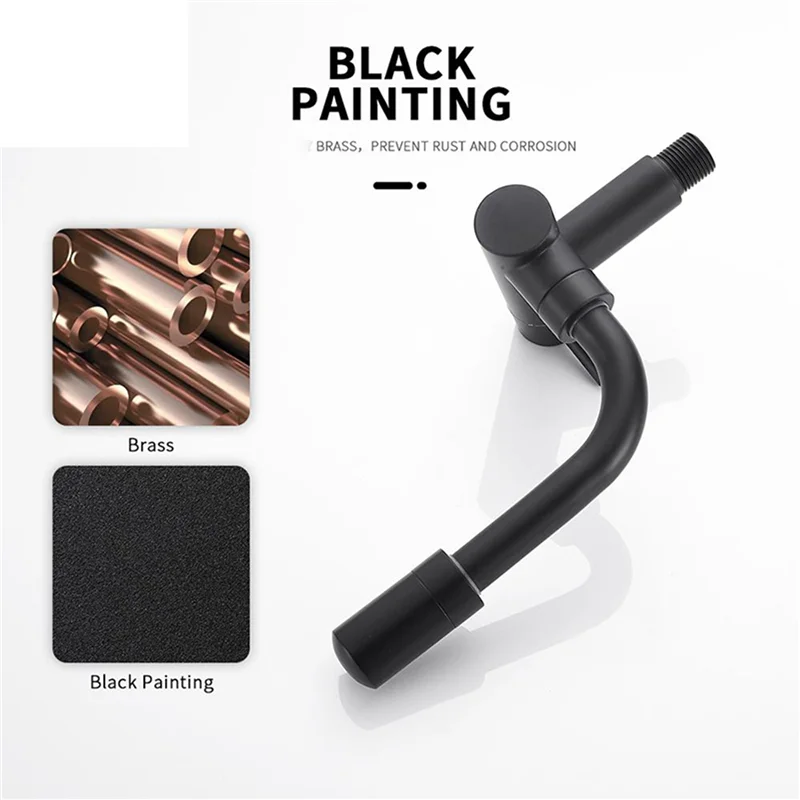 HHTL 3X 360 Degree Rotating Black Wall Mounted Single Cold Water Mixer Solid Brass Sink Basin Faucet Mop Pool Water Taps