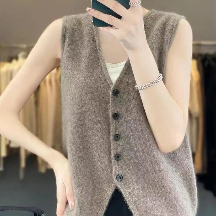 Vest Loose Korean Sleeveless Autumn/Winter New Sweater Top Knitted Cardigan Fashion Kam Shoulder