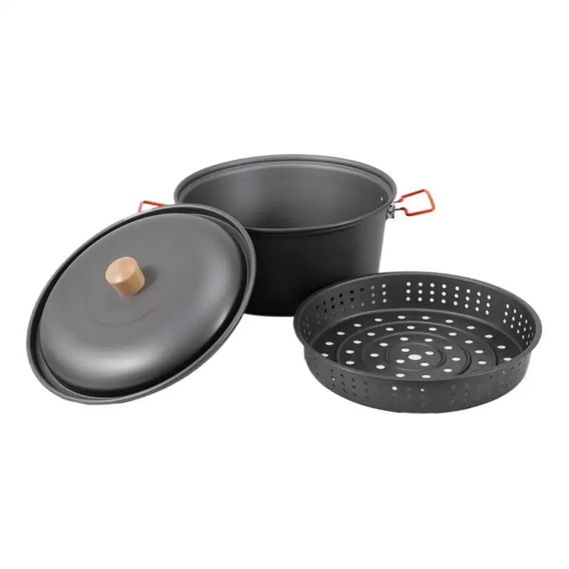 

Camping Pan Large Capacity Steaming Camping Cookware Heat-Resistant Portable Picnic Gear Lightweight Boiling Camp Steamer For