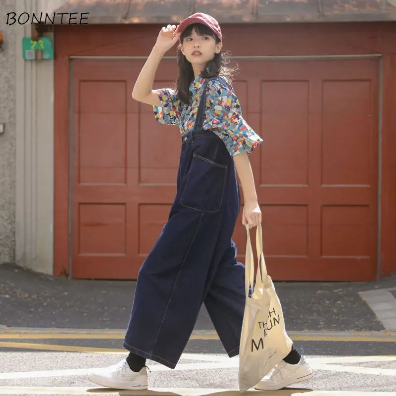 

Jumpsuits Women Solid Denim High Waist Loose Street Wear Elegant Casual Cozy Chic Retro Korean Style Ulzzang Ins Design College