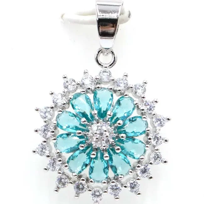 925 SOLID STERLING SILVER PENDANT Flower Shape Real Blue Sapphire Ruby Green Emerald Rainbow Mystic Topaz Citrine CZ