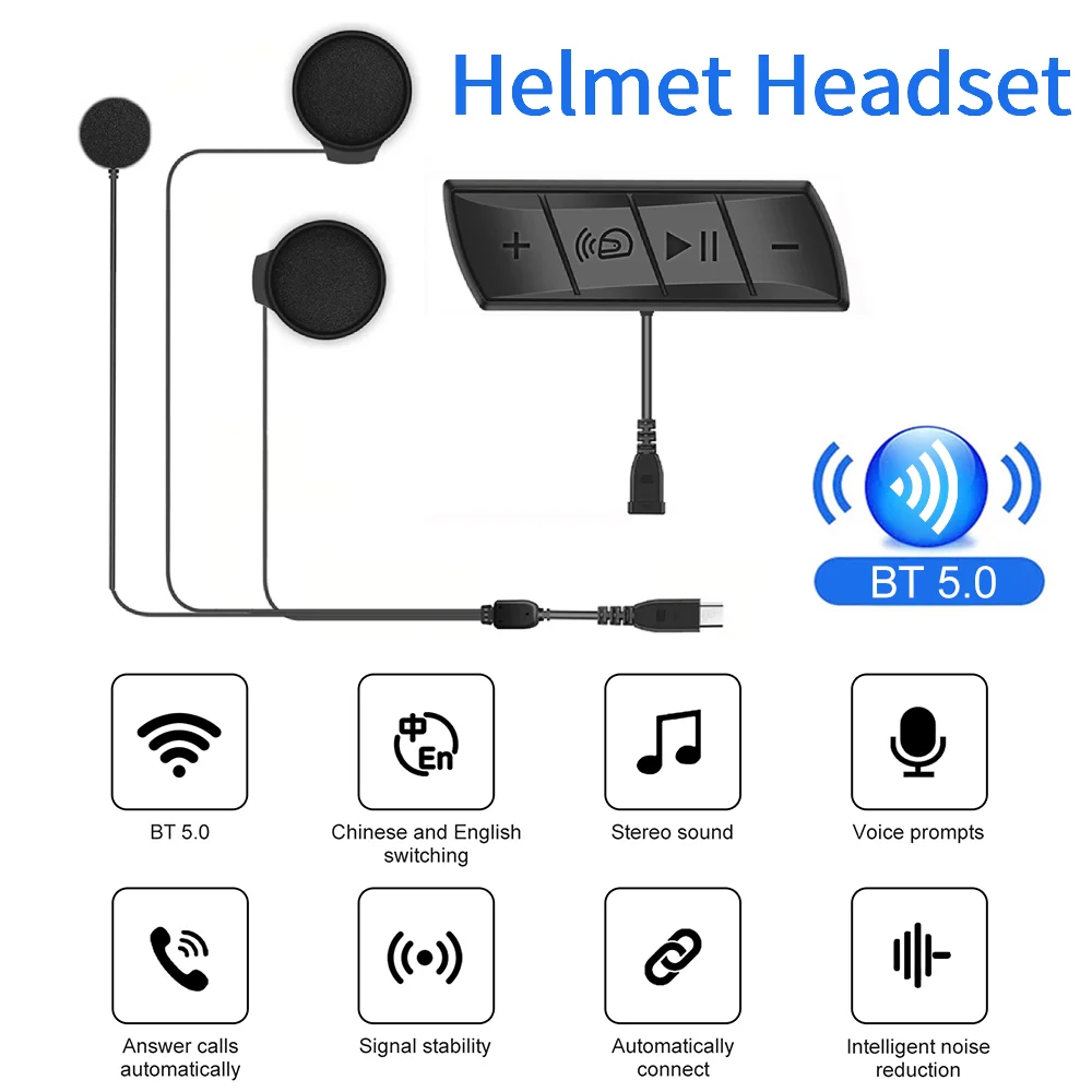 

Bluetooth5.0 Motorcycle Helmet Headset Wireless Riding Headphone Motor Bike FM Radio Noise Reduction Handsfree Helmet Headsets