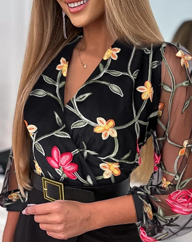 2023 Autumn Winter Spring New Fashion Casual Sexy Dresses for Women Elegant Floral Embroidery Mesh Patch Wrap Work Dress