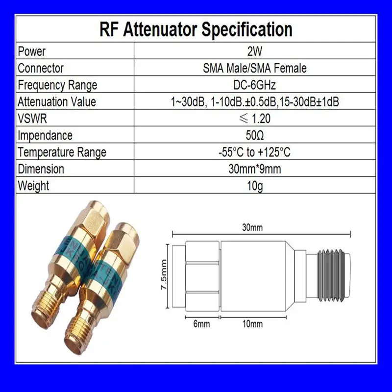 1PCS  2W SMA-JK Coaxial RF Attenuator ,DC to 6.0GHz ,50ohm,1db,2db,3db,5db,6db,10db,15db,20db,30dB