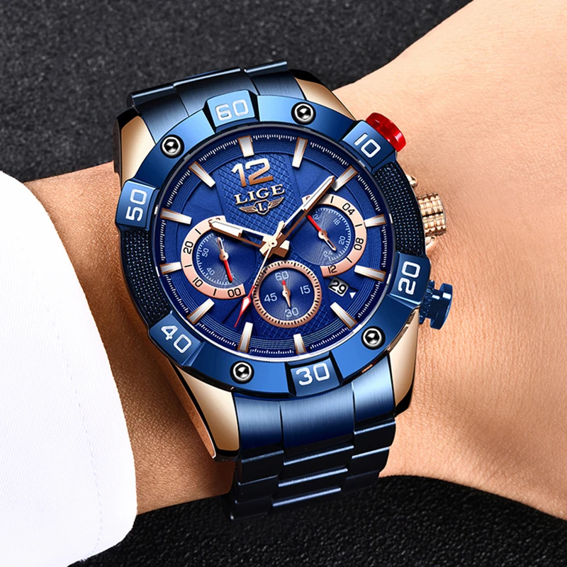 2024 New Watch Man LIGE Men Watches Top Brand Luxury Steel Clock Sport Chronograph Waterproof Men Quartz Watch Relogio Masculino