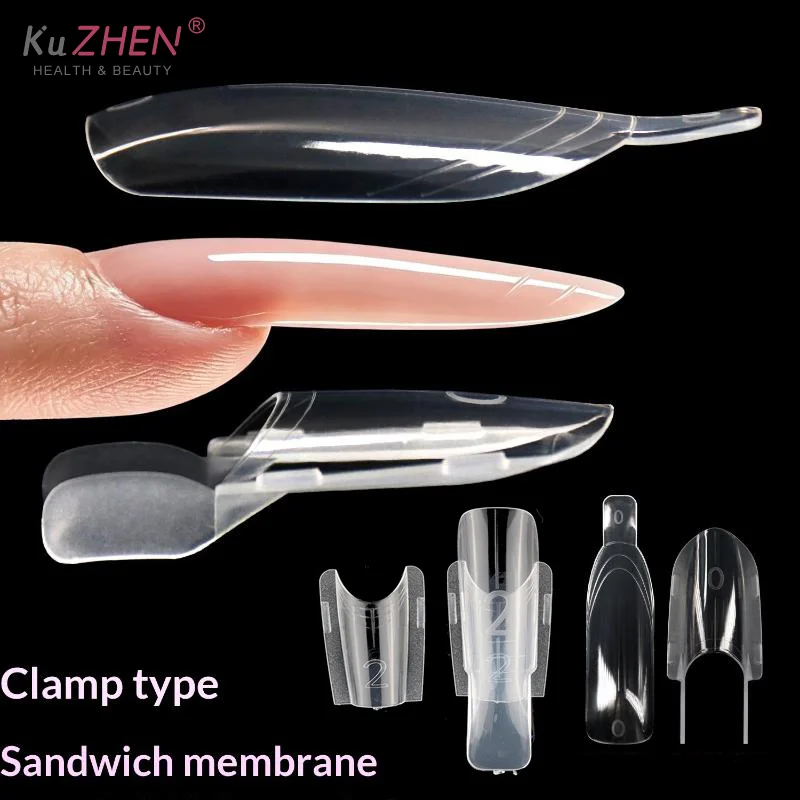 30pcs Nail Clear Rocket Shape Sandwich Dual Nail Forms Reusable Full Cover Dual Nail Molds Top & Bottom Quickly Extend Nails