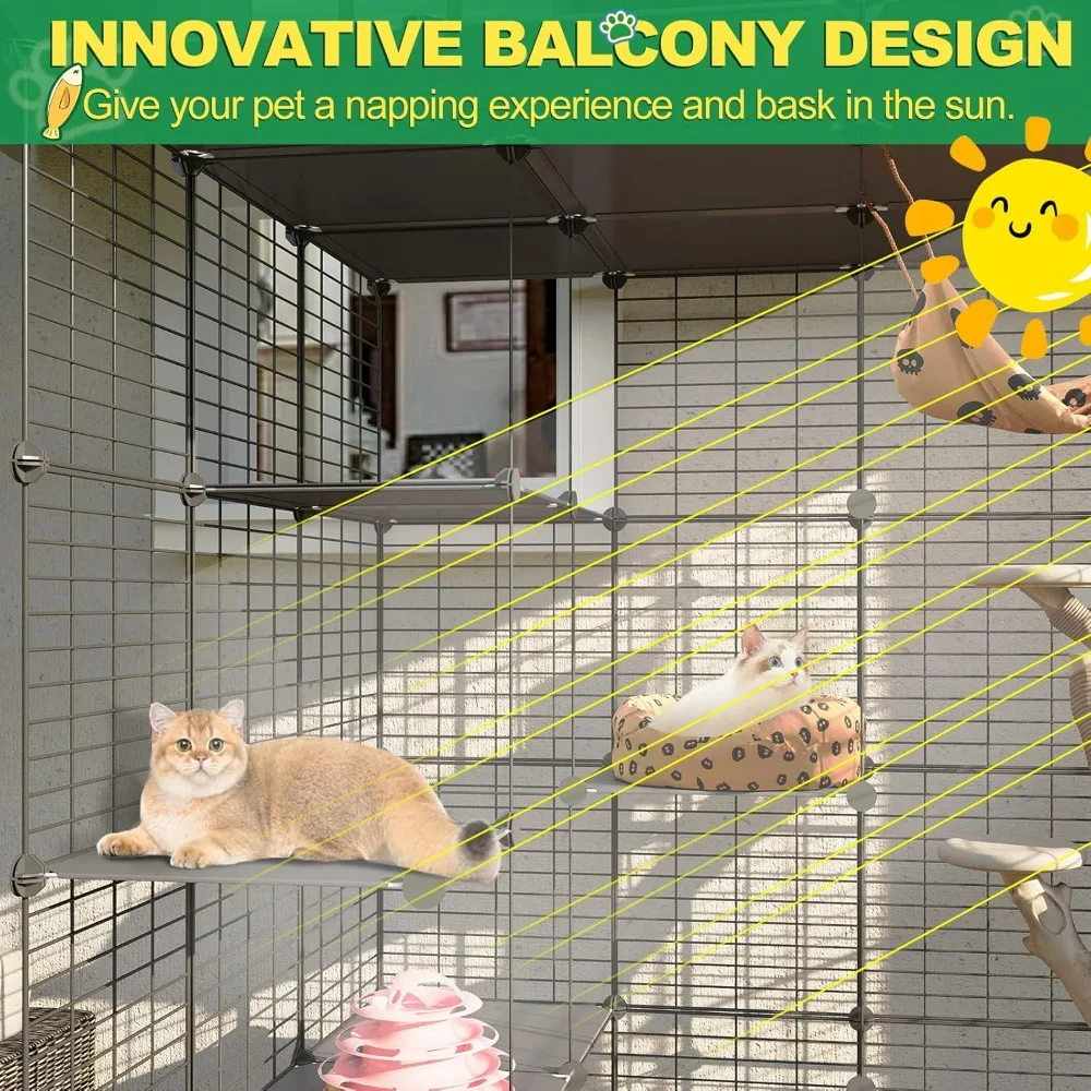 Outdoor Cat House,  Enter Door Balcony Cat Playpen with Platforms, Large Exercise Place Ideal for 1-2 Cats, Cat Cages Enclosure