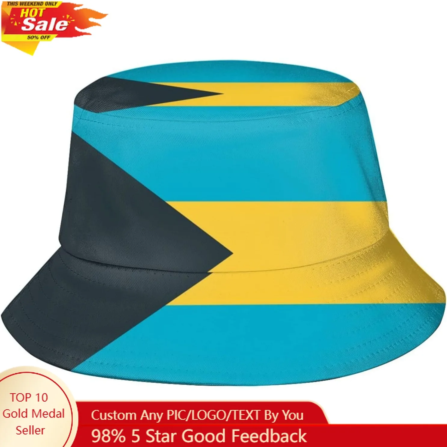 

Cute Bahamas Flag Bucket Hat Bahamas National Flag Fisherman Hat Sun Protection Hat for Summer Outdoor Traveling
