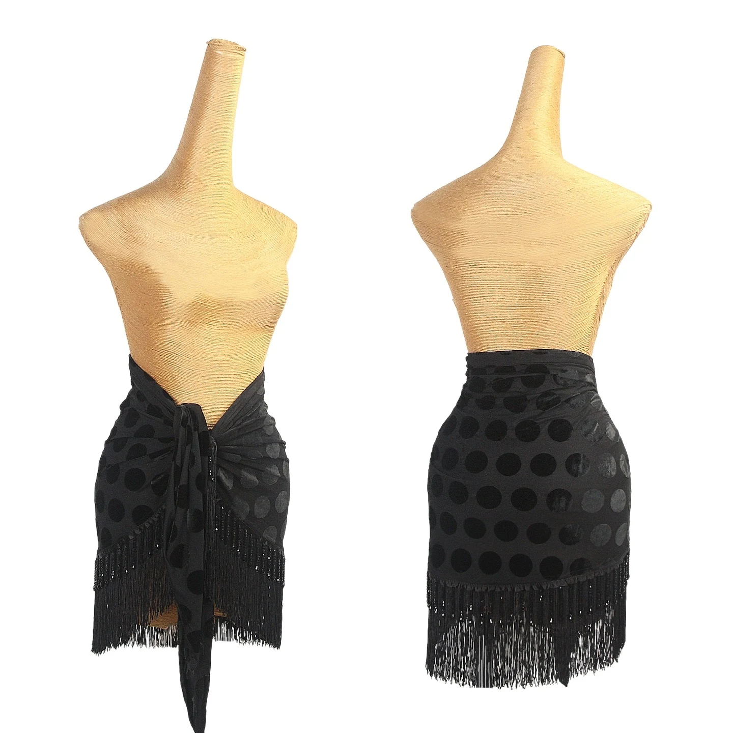 Spódnica do tańca latynoamerykańskiego, jednoczęściowa, z szarfą na biodra, damska, czarna, z koralikami i frędzlami, do ćwiczeń i występów Cha Cha, Rumba, Samba, DNV25949