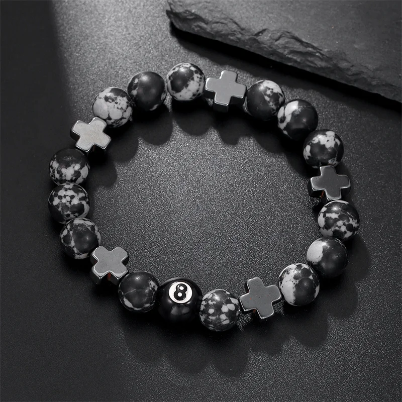 New Billiard Beaded Black 8-Hand Bracelet Ladies Men Cross Lucky Fashion Jewelry Accessories