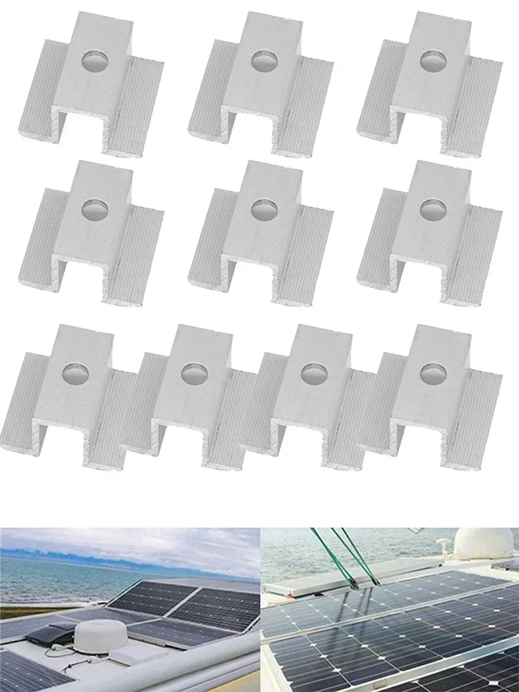 10Pcs Solar Centre Clamp PV Solar Panel Mounting Brackets Aluminium Solar Panels For Frame Height 25-50MM Solar power Accessory