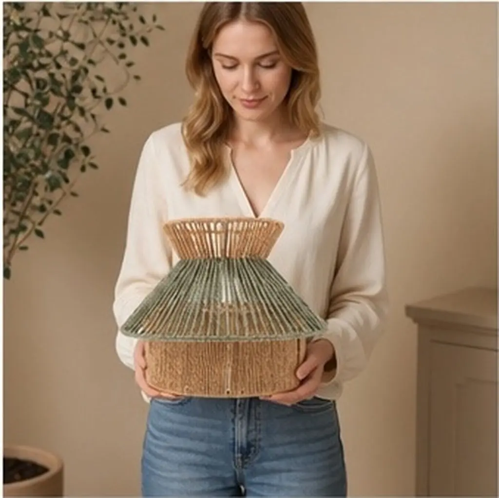 Handwoven Faux Rattan Pendant Lamp Shade – Decorative Ceiling Light Fixture for Dining Room