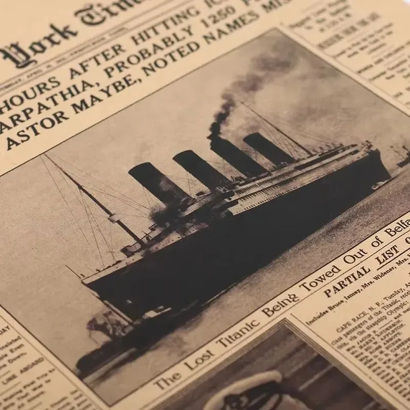 Affiche classique du New York Times, histoire du Titanic, naufrage, vieux journal, papier kraft, 1 pièce