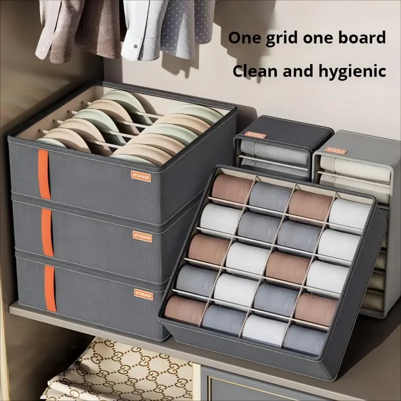 1PC Dark Grey Multifunctional Underwear Socks Storage Box Household Wardrobe Drawer Division Organizer Classification System