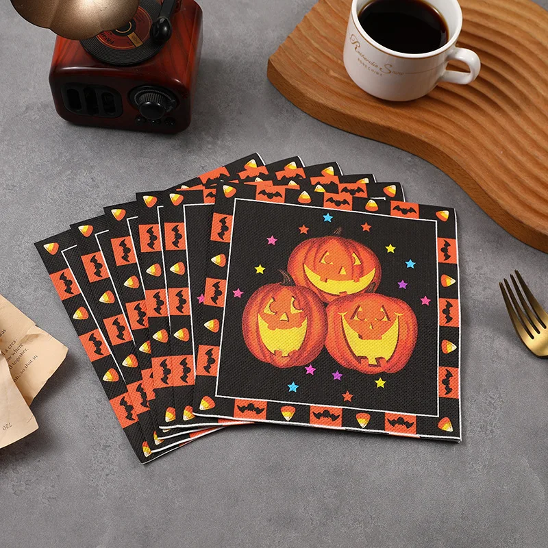 10/20pcs 33cm 2Layer New Halloween Party Napkins, Wine Glasses, Flower Paper Decoration Painting DIY Decoupage Paper