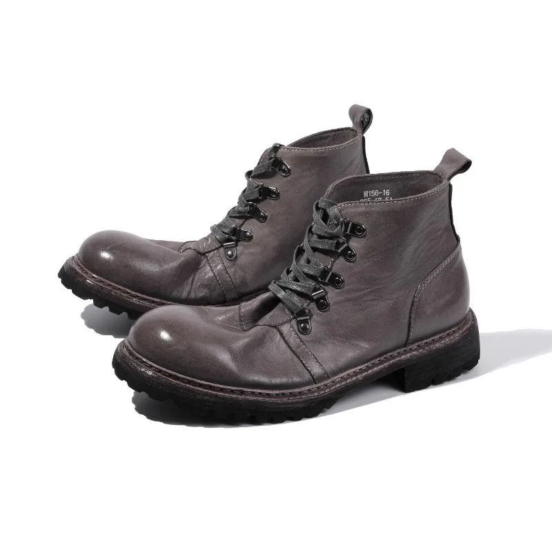 

New British Genuine Leather Work Boots Men's Shoes High Top Breathable Casual Motorcycle Outdoor Hiking Desert Ankle Boots Male