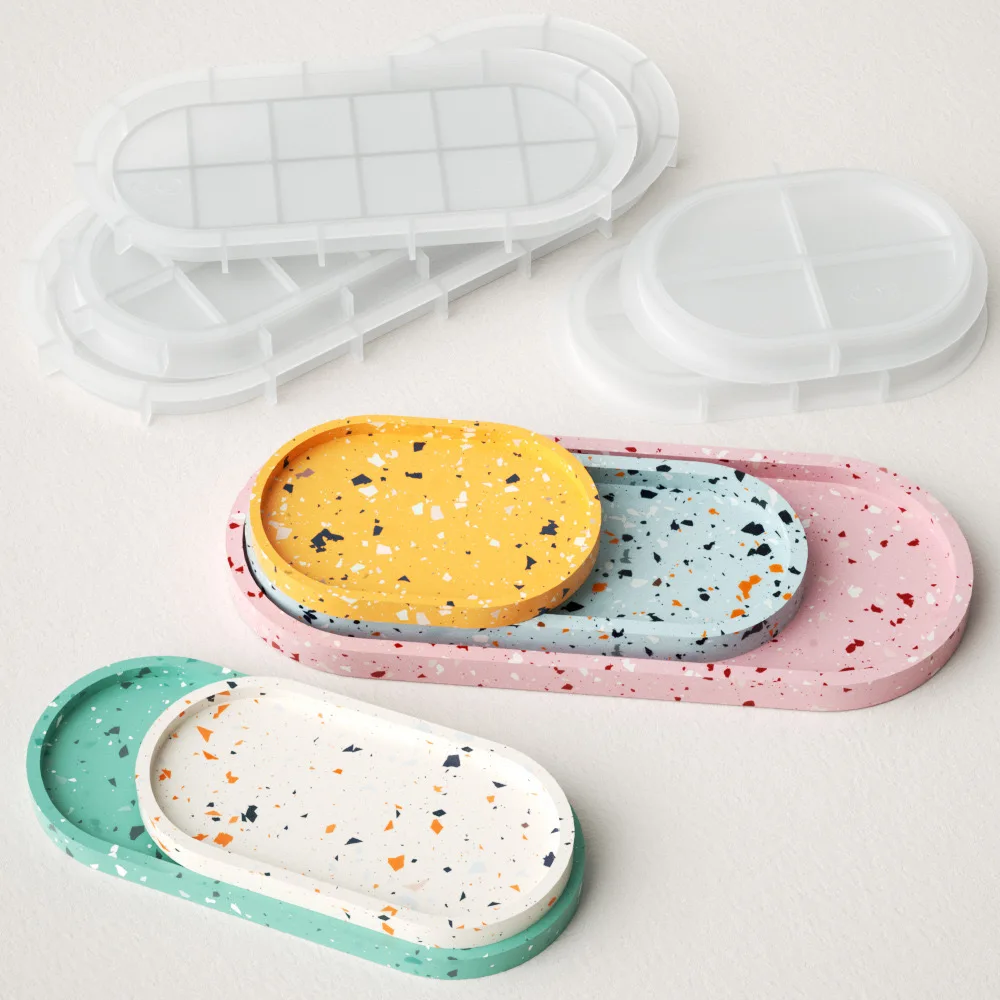 Terrazzo Tray Silicone Mold Oval Concrete Home Decor Tray Mold Small Ornament Gypsum Display Dish Epoxy Resin Mold