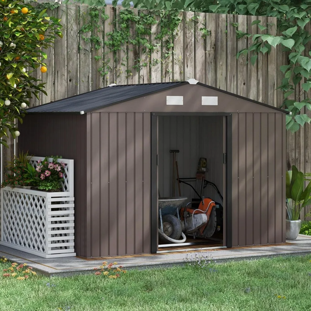 

9' X 6' Outdoor Storage Shed, Garden Tool Metal Shed with Foundation Kit, Double Lockable Door, Air Vents and Sloping Roof