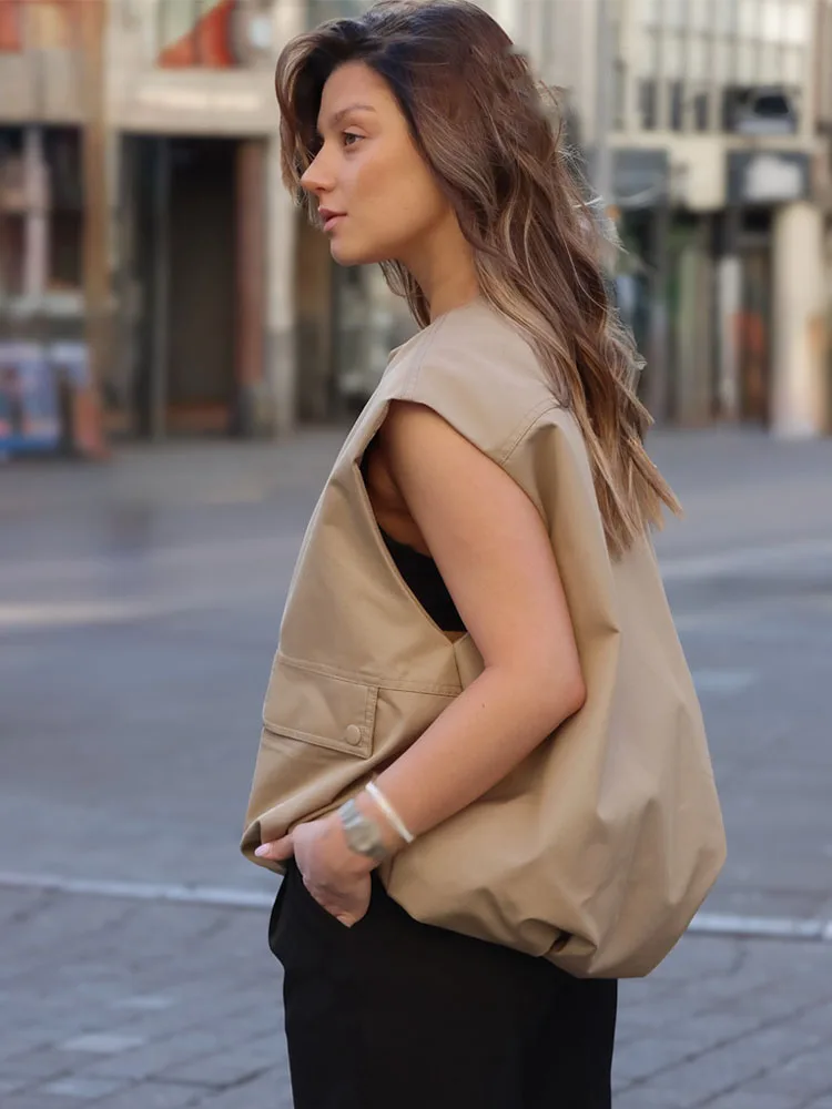 HH-Chaleco versátil sin mangas con doble cremallera para mujer, chaleco informal holgado con dobladillo plisado, a la moda, 2025