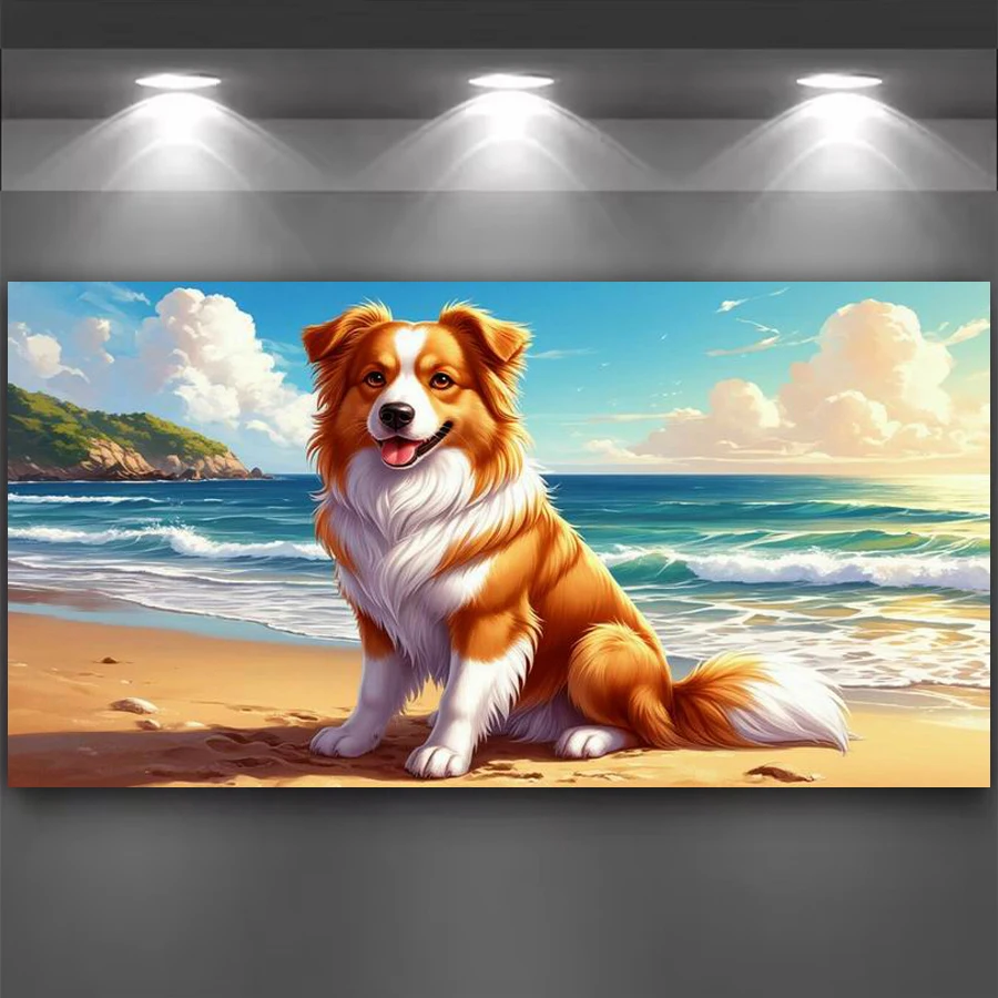 

Beach Dog Diy Diamond Arts Painting Kits New Collection Large Size Animals Full Square Round Drill Mosaic Embroidery Picture