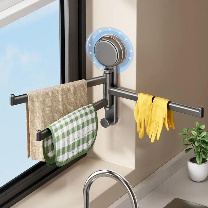 Estante de almacenamiento de cocina con ventosa, soporte de secado giratorio de múltiples varillas montado en la pared, soporte de almacenamiento que ahorra espacio para paños de cocina