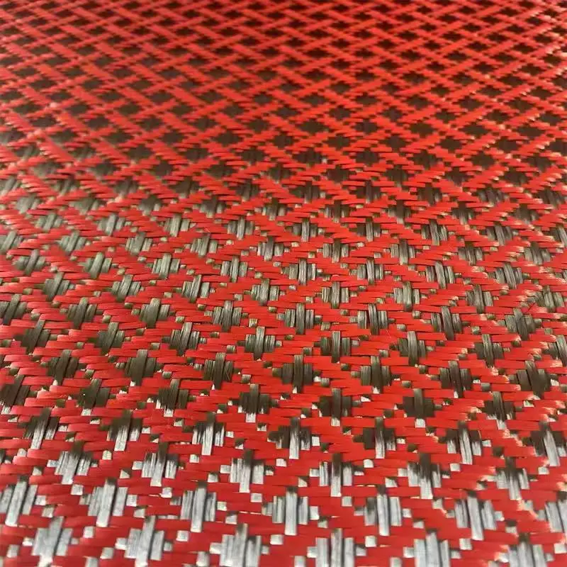 

3k 240g Red X-Pattern Kevlar and Carbon Fiber Blended Carbon Fiber Fabric DIY Jacquard Pattern Automotive Parts