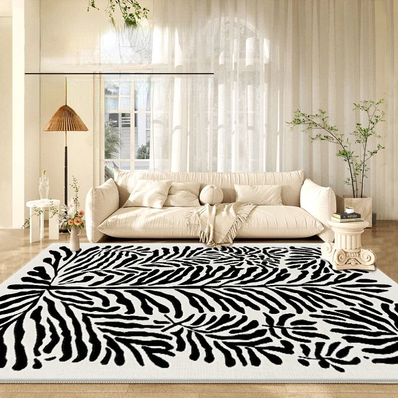 

Modern Light Luxury Living Room Carpet High-end Bedroom Living Room Decorative Mats Black and White Plush Carpet Thickened Rug