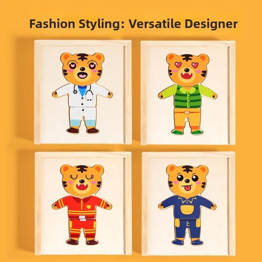 Wooden Material Wooden Jigsaw Puzzle Cartoon Design Educational Function Cartoon Change Clothes Game Tiger