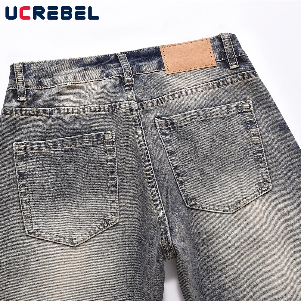 الرجال الجينز الأزرق المتعثرة ، غسلها الدنيم السراويل ، ملابس الشارع عادية ، مستقيم الساق ، الخريف ، الشتاء #6