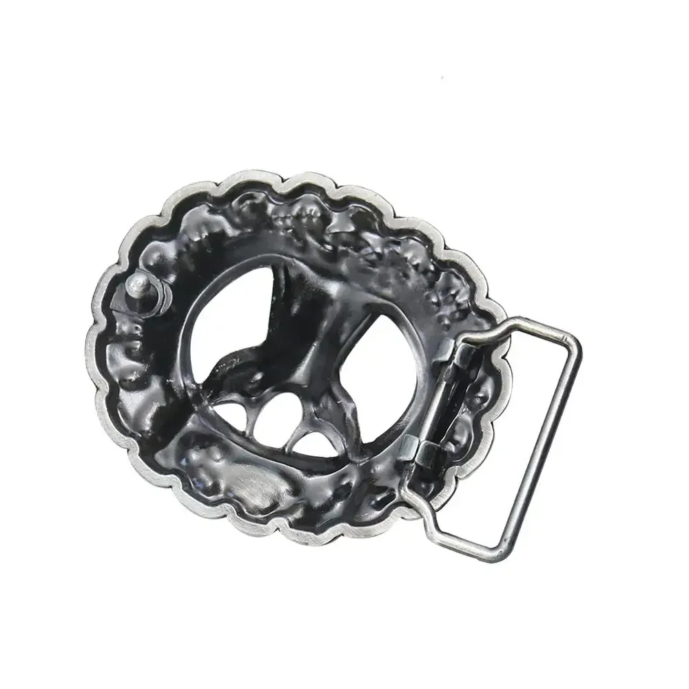 3D Stereoscopic Vintage Deer Head Flower Oval Metal Belt Buckle Cowboy Leather Craft Strap Unisex Male Jeans Belt Accessories