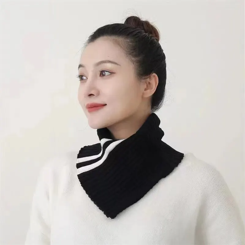 Detachable Striped Knitted Turtleneck Collar For Women False Collar Dubble Color Winter Warm Cover Head Neck Guard Collar