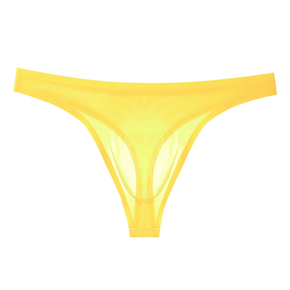 Men Seamless Underwear Sheer Bikini Bulge Pouch G-String T-Back Thong Sexy Briefs Elastic Underpants Exposed Butt