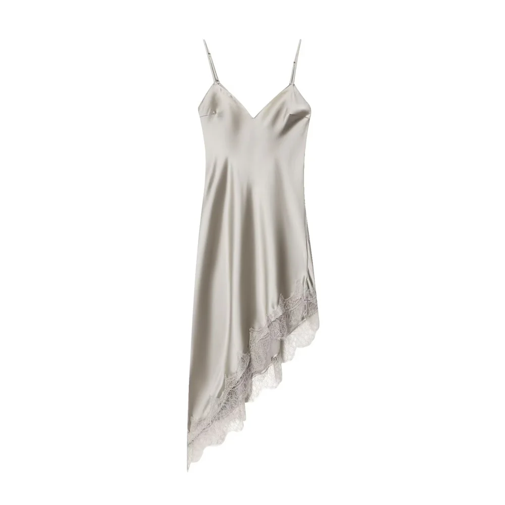 Herbst Neue Damenmode Sexy Spitze Detail Satin Textur Kleid