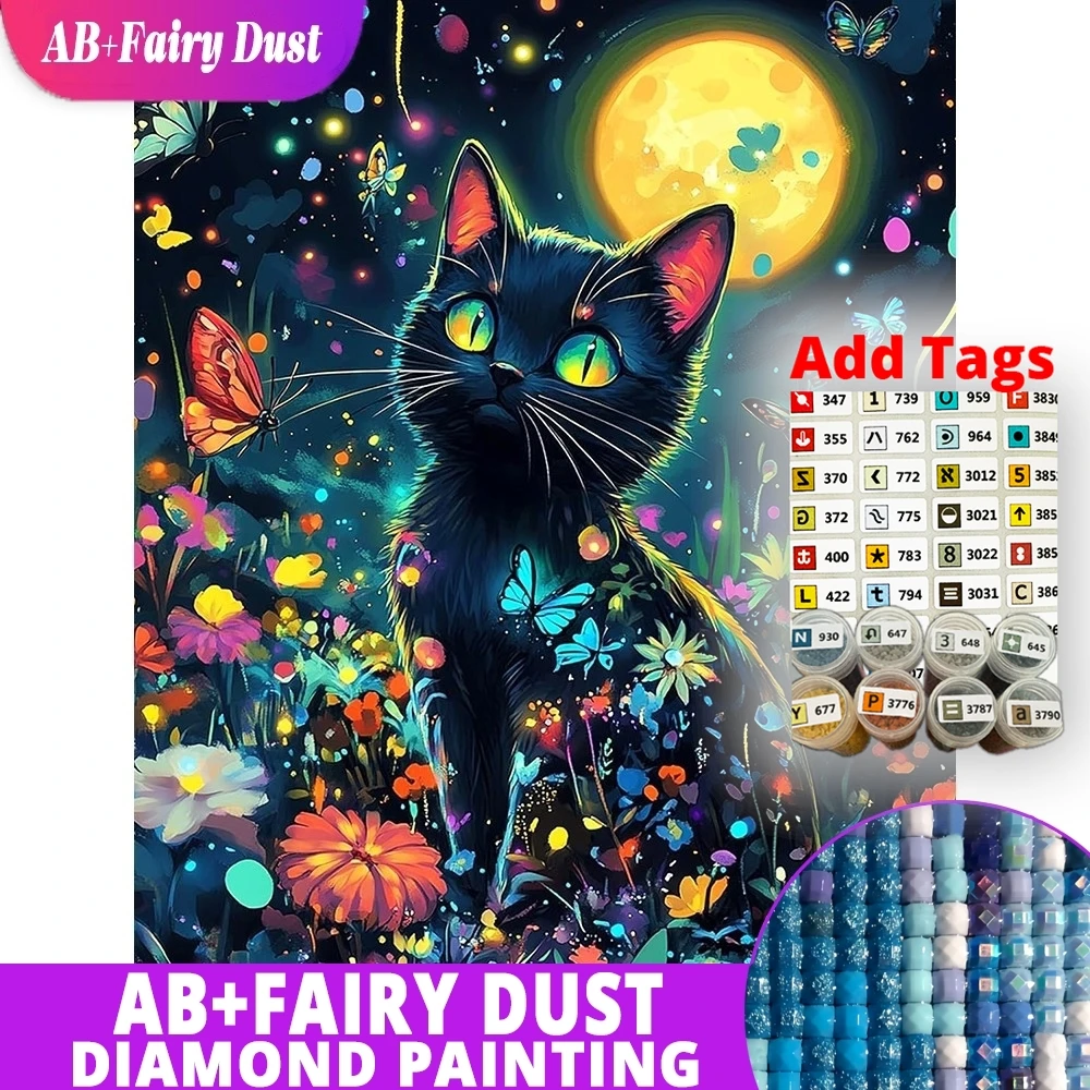 

Набор для алмазной вышивки AB Fairy Dust DMC: 5D DIY Алмазная мозаика «Черная кошка» и цветы. Подходит для начинающих.