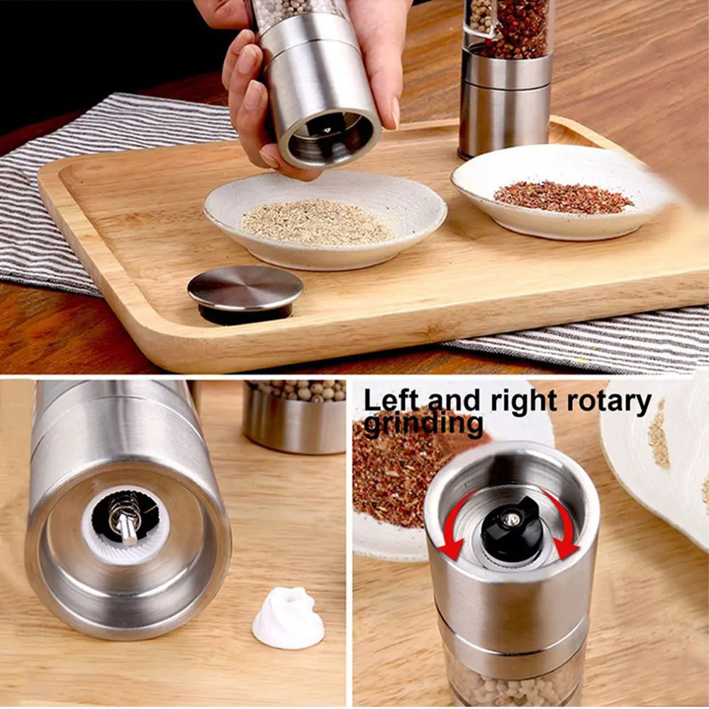 Pepper Mill Grinder 2 In 1 Pepper Mill Manual Stainless Steel Salt Pepper Grinder Seasoning Kitchen Tools Grinding for Cooking