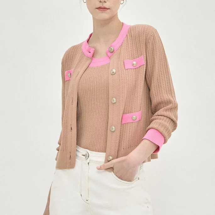 

Elastic Wool Knitted Vest Color Blo Versatile Cardigan Korean Sle Long Sve Regular Length Button Closure Women's Faion