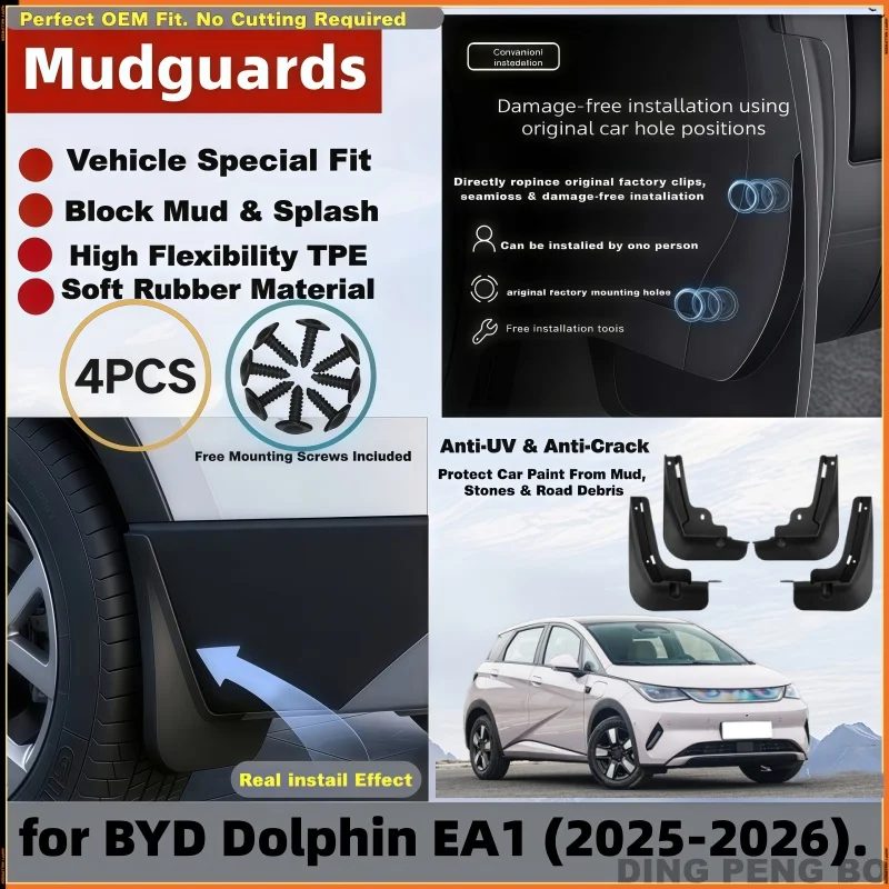 4Pcs Mud Flaps Splash Guards For BYD Dolphin EA1 2025-2026Intelligent Driving Front Rear Fender Mudguards Car Styling Auto Parts