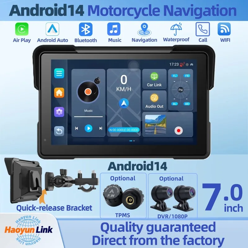 【Android14】7.0“ 8-core processor, Motorcycle CarPlay Navigation, built-in GPS module