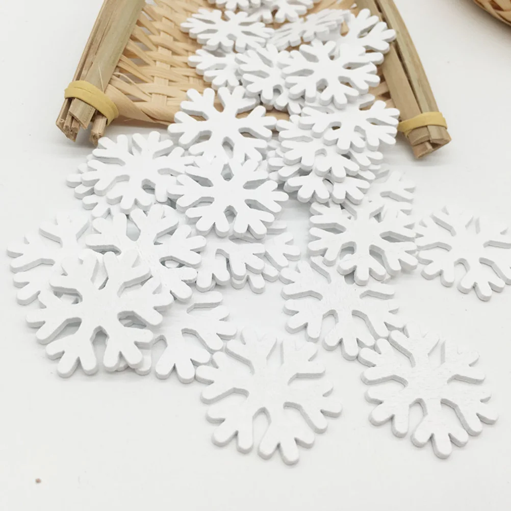 Wooden Snowflake Cute Christmas Mini Snowflake Wooden White Snow Flake Craft Ornaments for Christmas Decoration Supplies