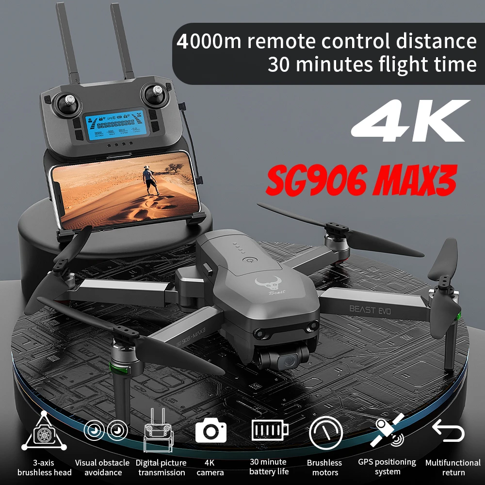 

Квадрокоптер SG906 MAX3 с GPS, профессиональный 3-осевой карданный Дрон 4K, камера FPV, цифровая передача, обход препятствий 4 км