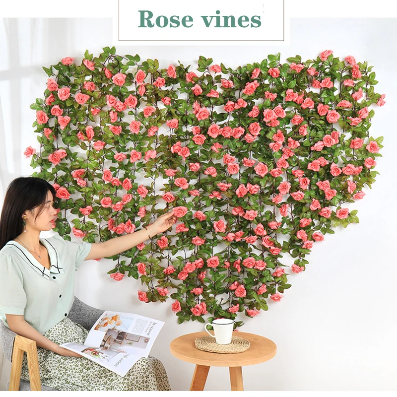 1 قطعة الحرير الاصطناعي روز الكرمة معلقة الزهور الروطان ل جدار ديكور الروطان النباتات وهمية يترك جارلاند ديكورات منزلية للزفاف #4