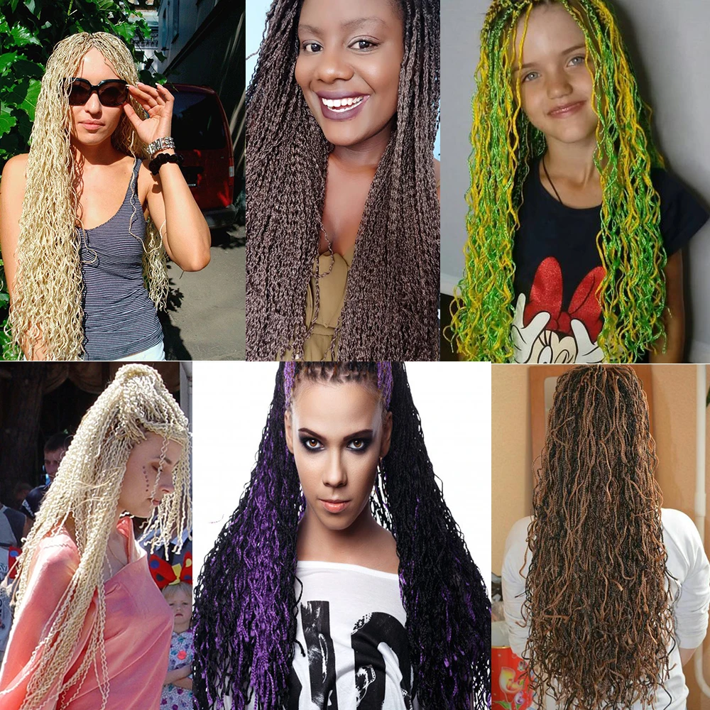 Synthetic 28inch ZIzi Box Braids Ombre Braiding Hair Extensions Green Long Curl Wave 28 Stranders Crochet Zizi Box Braids