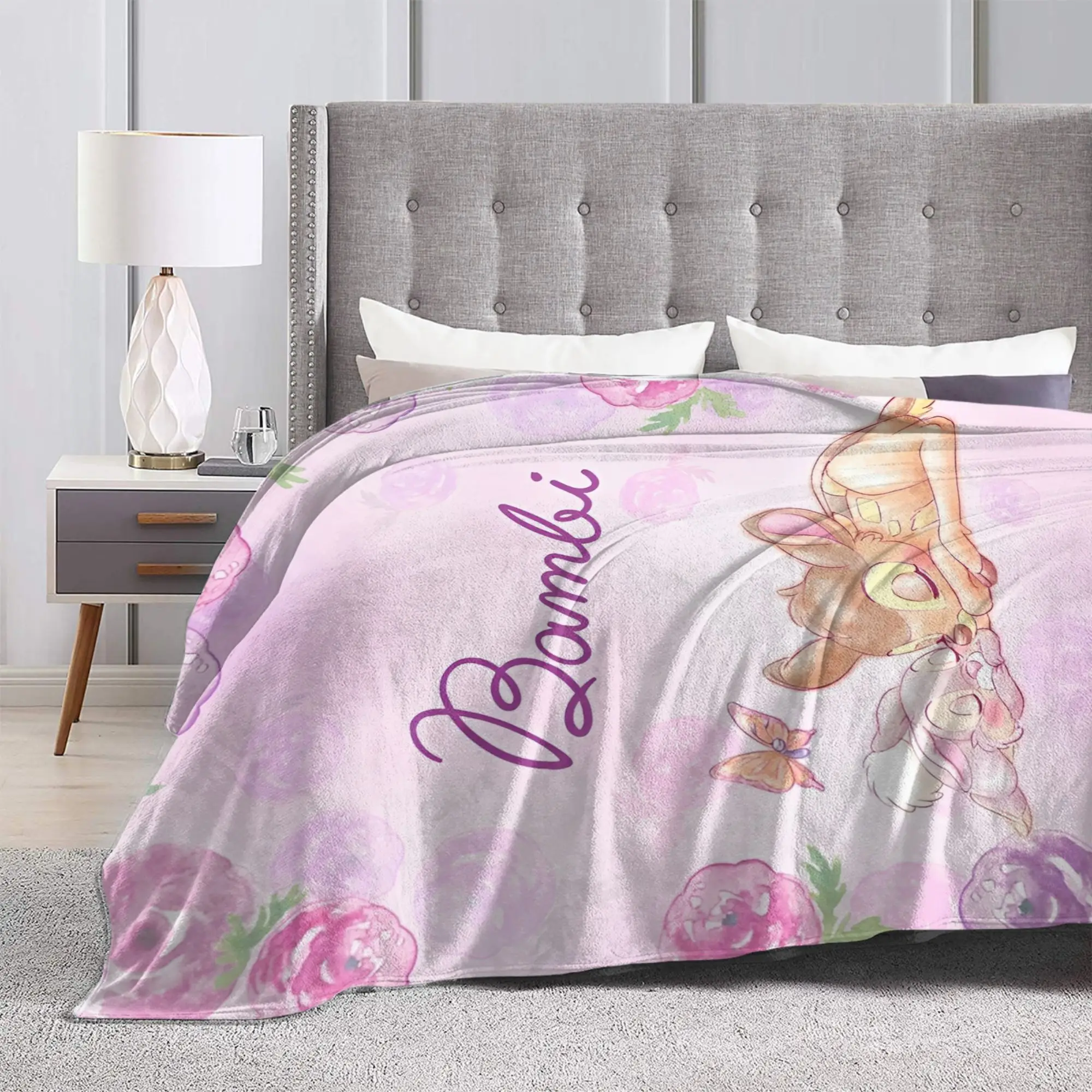 بامبي الأزهار غطاء بطانية الكرتون الغزلان الفانيلا رمي البطانيات طائرة السفر المحمولة فائقة النعومة الدافئة المفرش