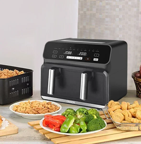 ONSON Dual Basket LED Display Digital Air Fryer Large Capacity Oil-Free PFA No Stick Two Cooking Zones