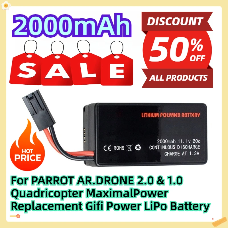 

For PARROT AR.DRONE 2.0 & 1.0 Quadricopter MaximalPower Replacement Gifi Power LiPo Battery 2000mAh